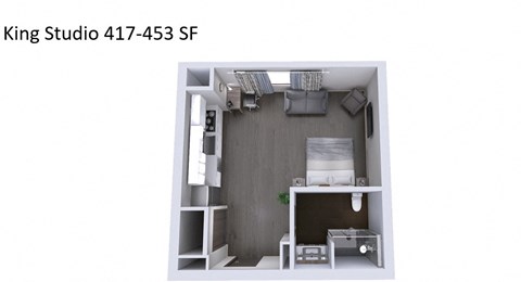Floor plan for studio, 1 bath, 417 sqft